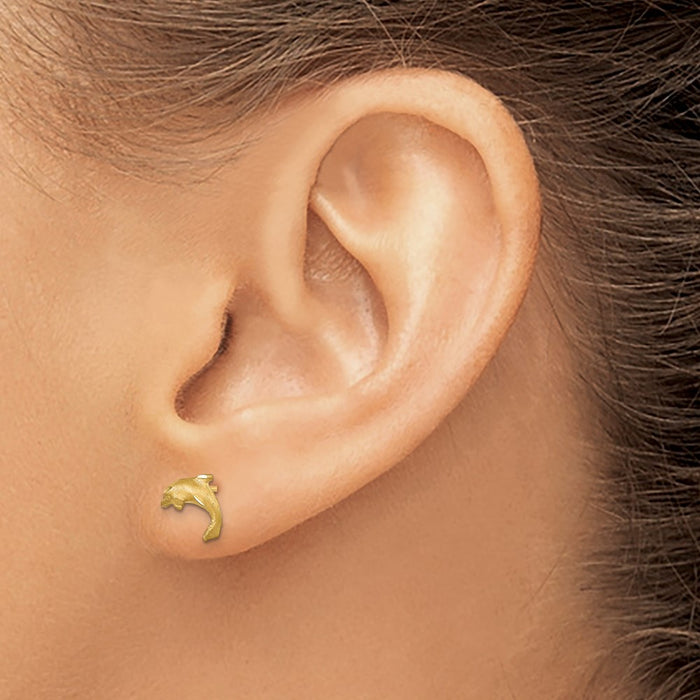 Shop 14K Gold Dolphin Stud Earrings - Stylish .85mm Satin Finish, Great Value!-3
