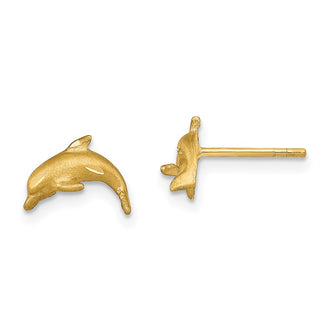 Shop 14K Gold Dolphin Stud Earrings - Stylish .85mm Satin Finish, Great Value!