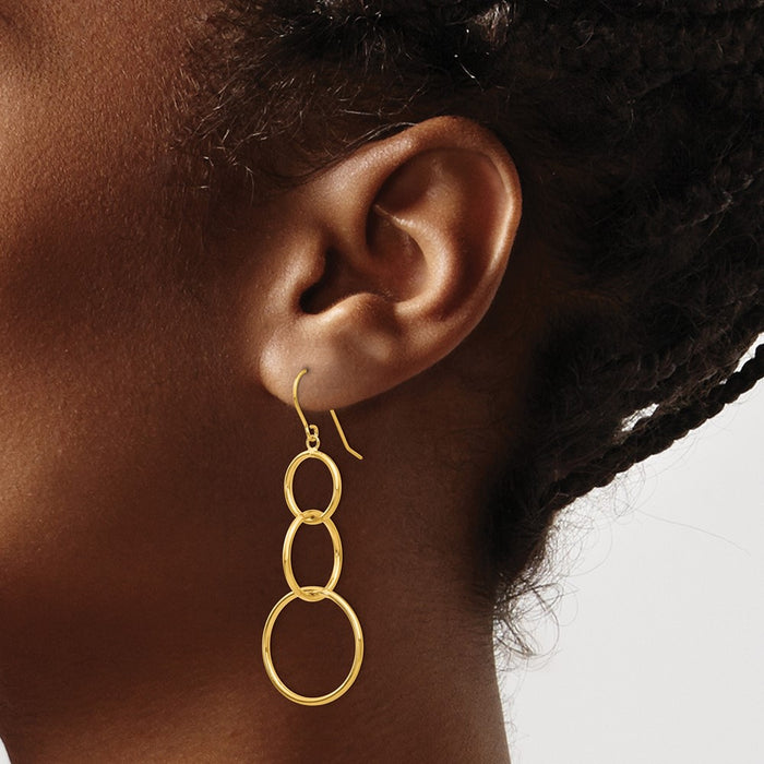 Exclusive 14K Gold Triple Circle Dangle Earrings - Stylish & Affordable Design-3