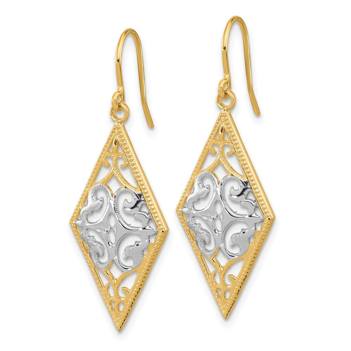 Buy Stylish 14K Gold & Rhodium-Plated Diamond-Shaped Filigree Earrings-2