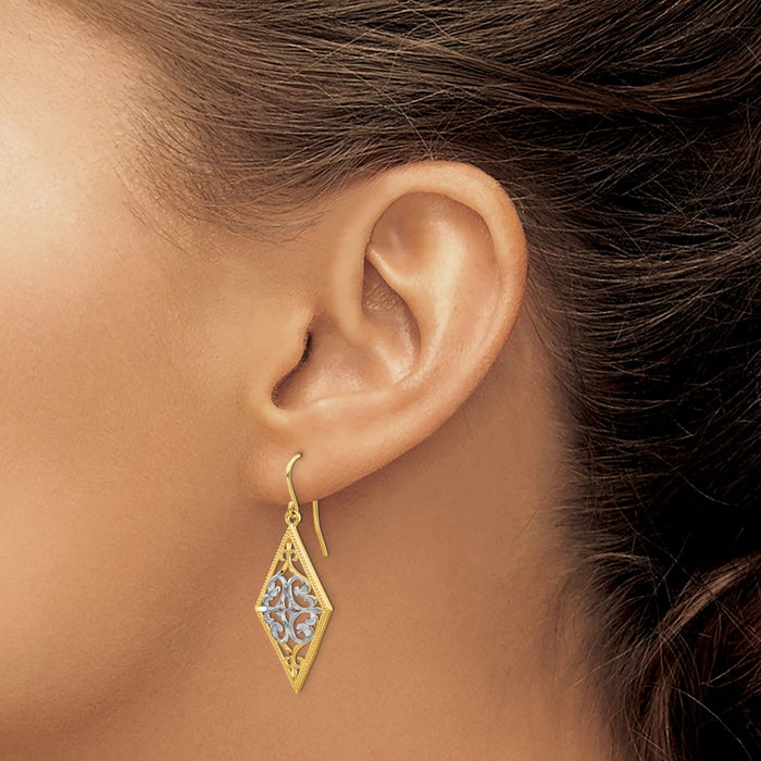 Buy Stylish 14K Gold & Rhodium-Plated Diamond-Shaped Filigree Earrings-3