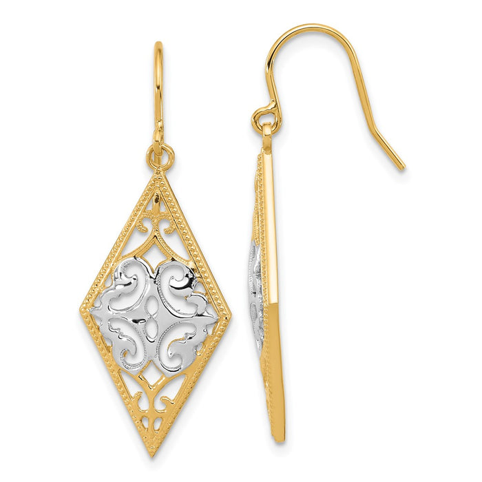 Buy Stylish 14K Gold & Rhodium-Plated Diamond-Shaped Filigree Earrings-1