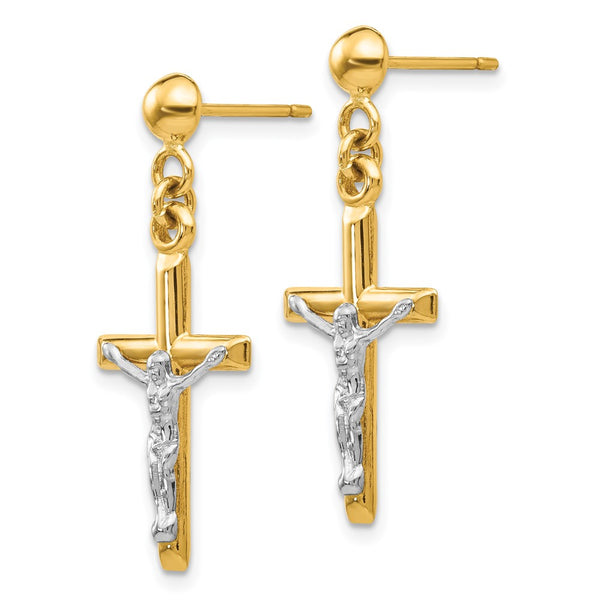 14K Two-Tone Hollow Cross Earrings