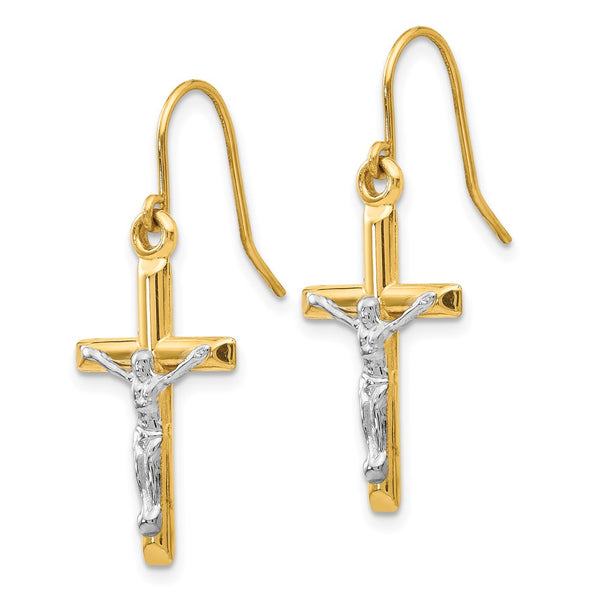 14K Two-Tone Polished Crucifix Earrings
