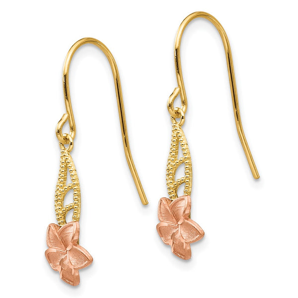 14K Two-Tone Plumeria Drop Earrings, Lightweight
