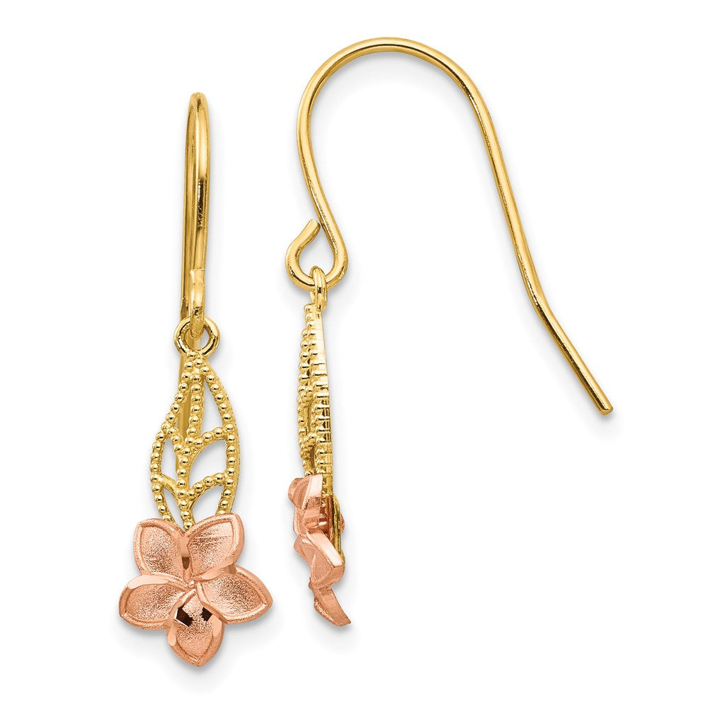 Exclusive 14K Two-Tone Plumeria Drop Earrings - Stylish Design, Lightweight