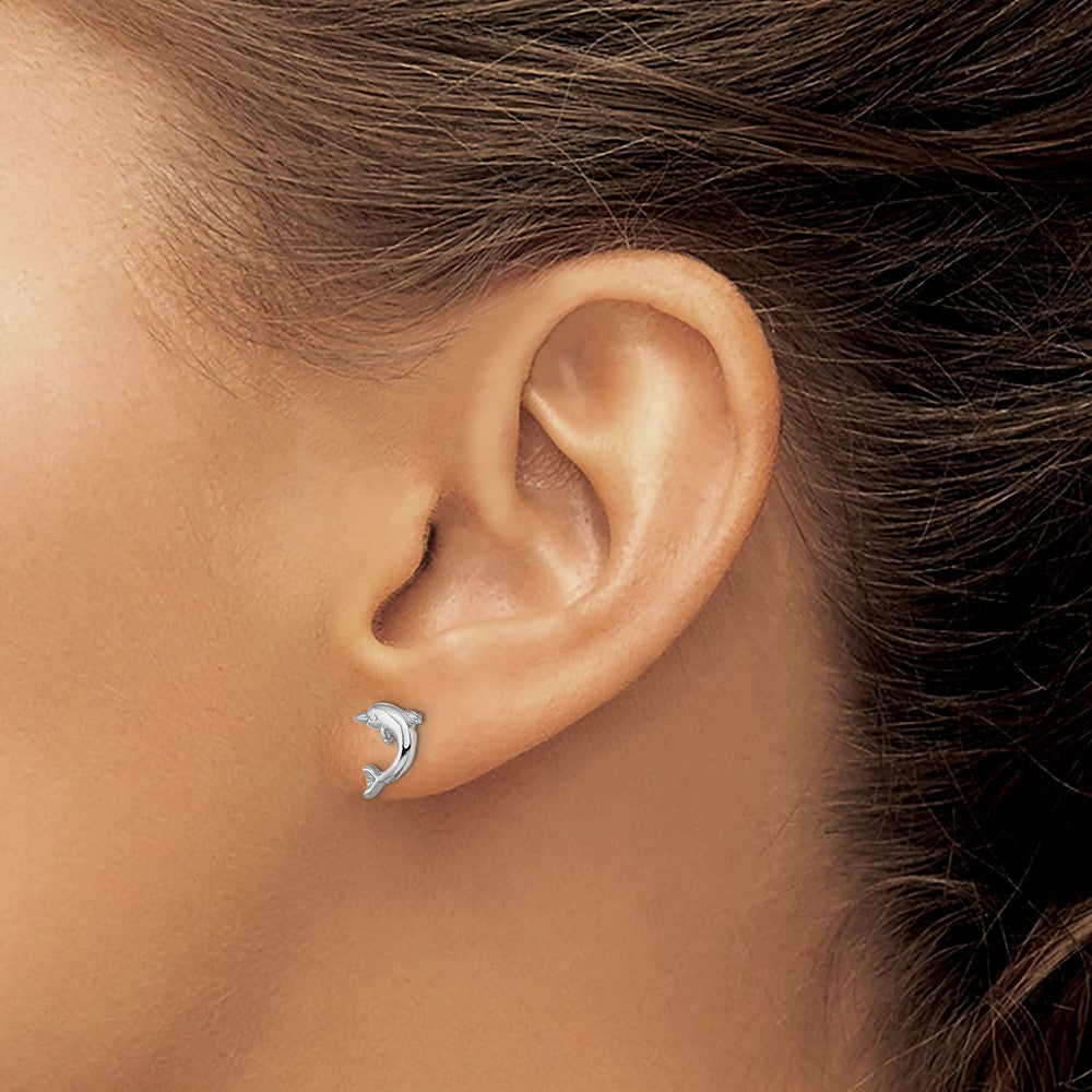 High-Quality 14K White Gold Petite Dolphin Post Earrings - Stylish Value!