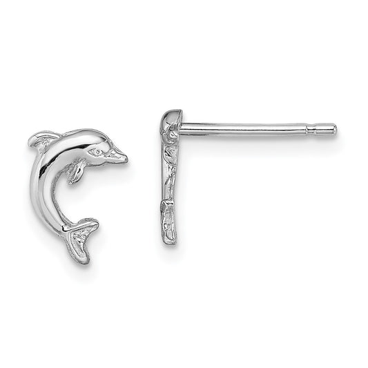 High-Quality 14K White Gold Petite Dolphin Post Earrings - Stylish Value!