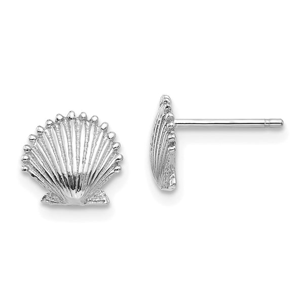14K White Gold Scalloped Shell Stud Earrings - 0.85mm