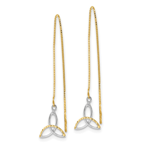 14K Gold Celtic Knot Threader Earrings - Rhodium Chain