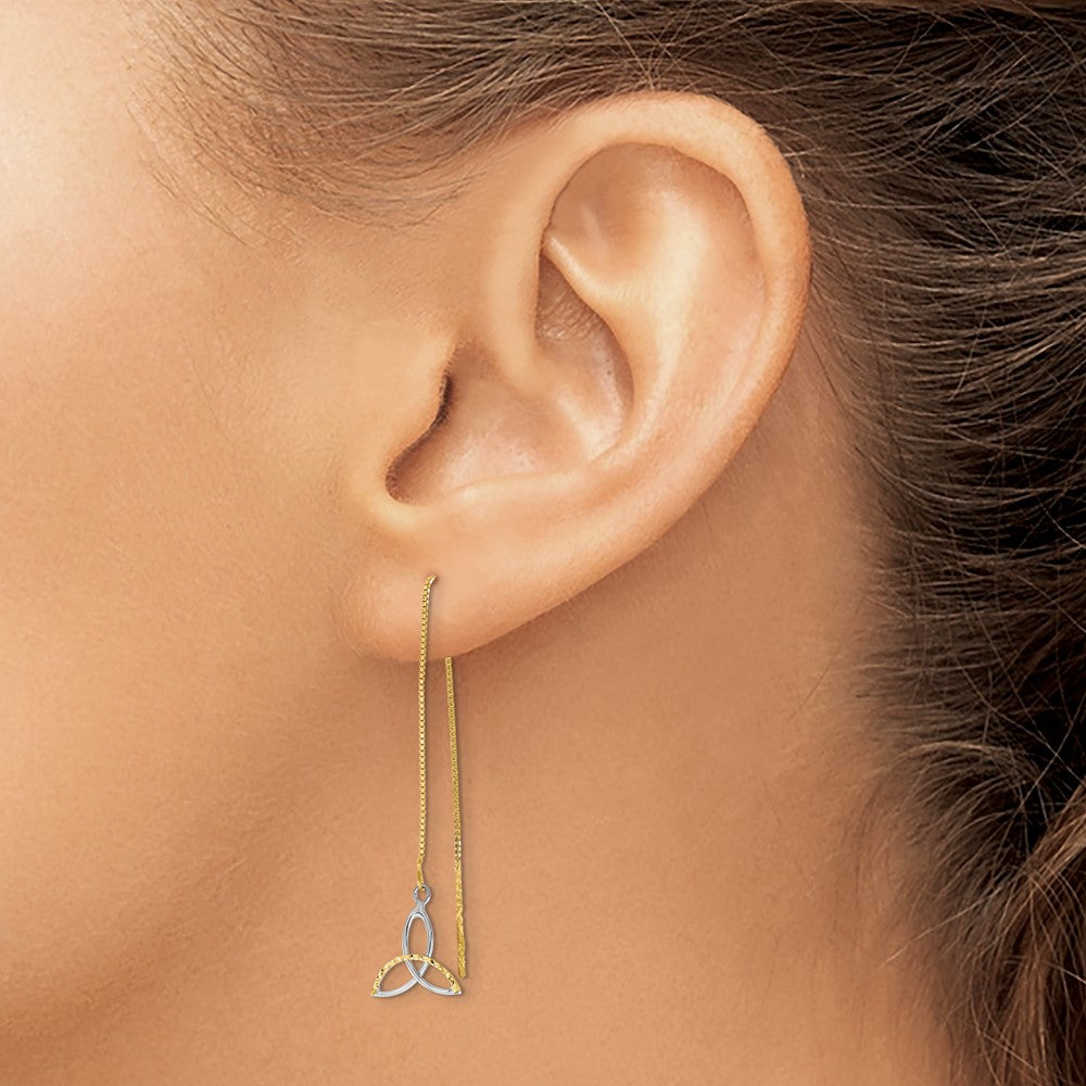 High-Quality 14K Gold Celtic Knot Threader Earrings | Stylish Rhodium Chain