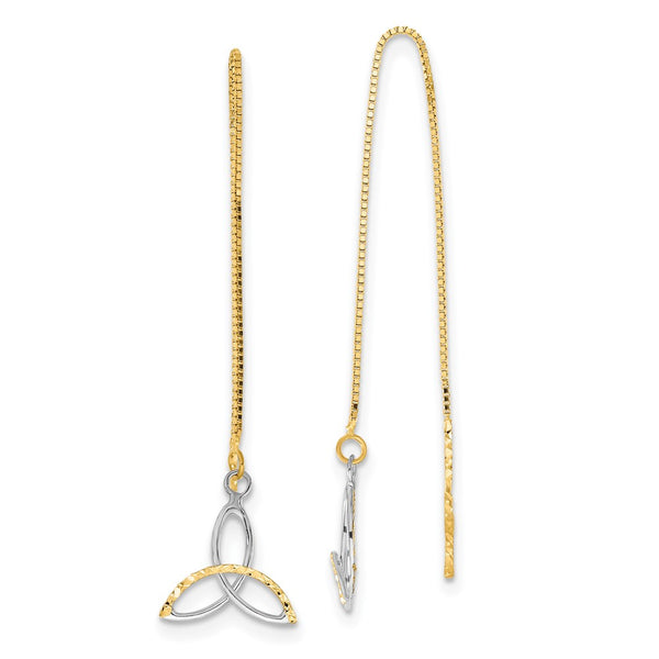 14K Gold Celtic Knot Threader Earrings - Rhodium Chain