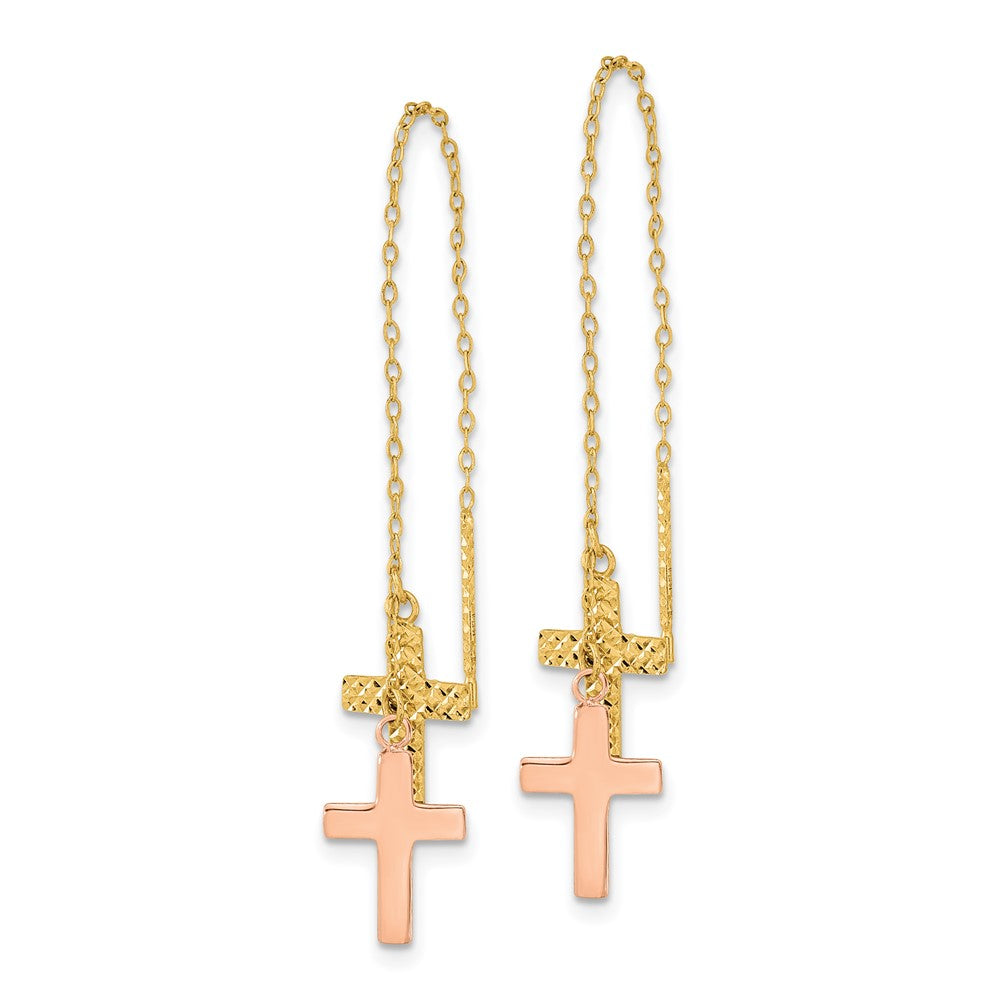 Buy Exclusive 14K Yellow & Rose Gold Double-Cross Threader Earrings - Stylish!