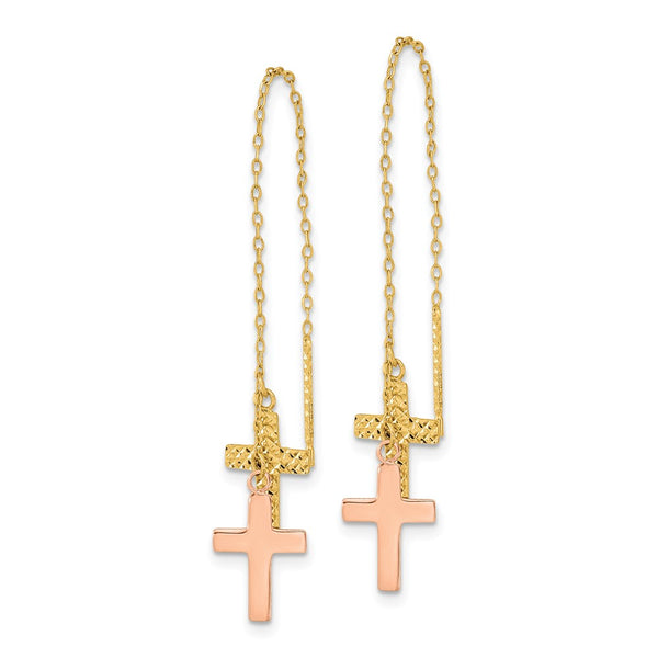 14K Yellow & Rose Gold Double-Cross Threader Earrings