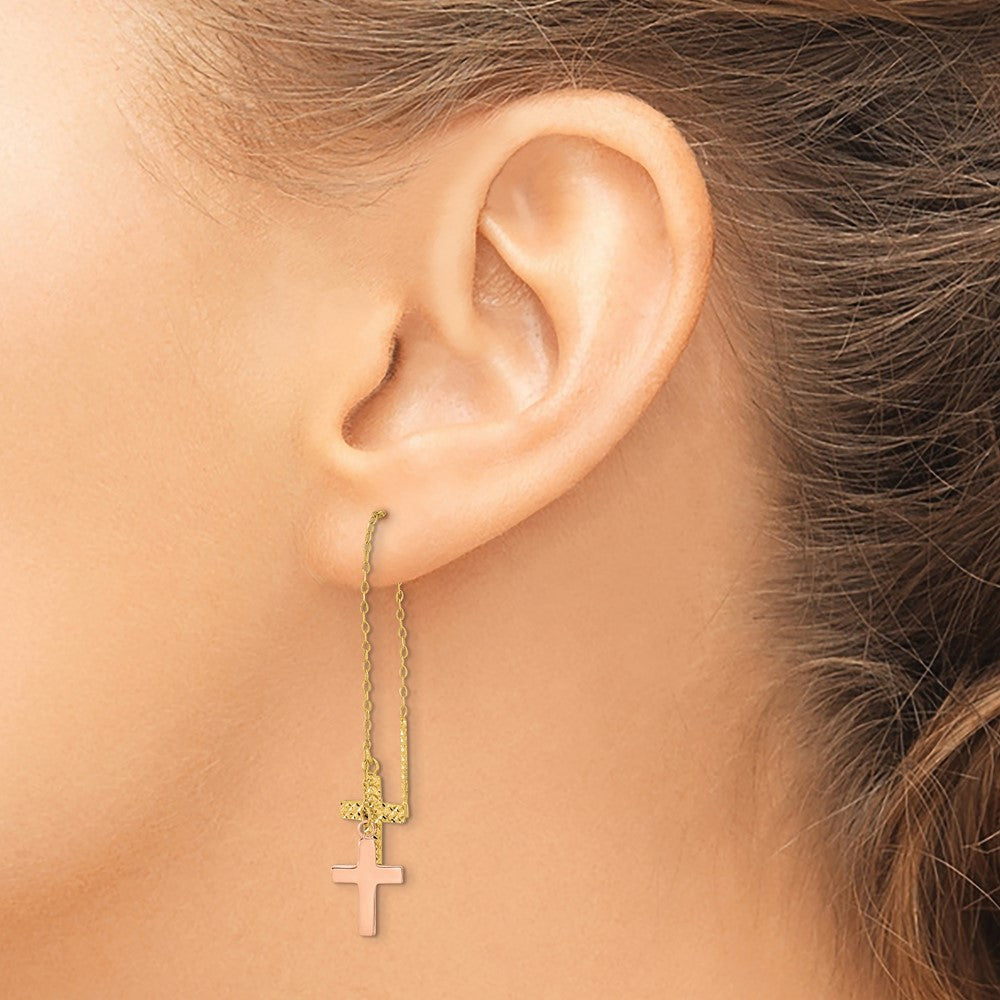 Buy Exclusive 14K Yellow & Rose Gold Double-Cross Threader Earrings - Stylish!