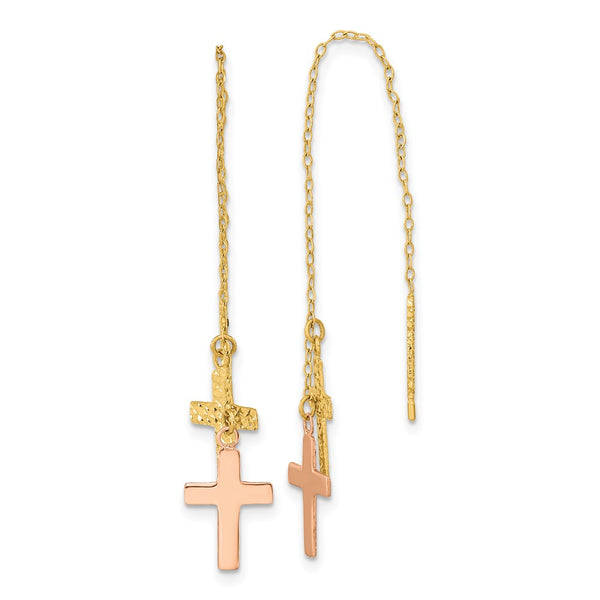 14K Yellow & Rose Gold Double-Cross Threader Earrings