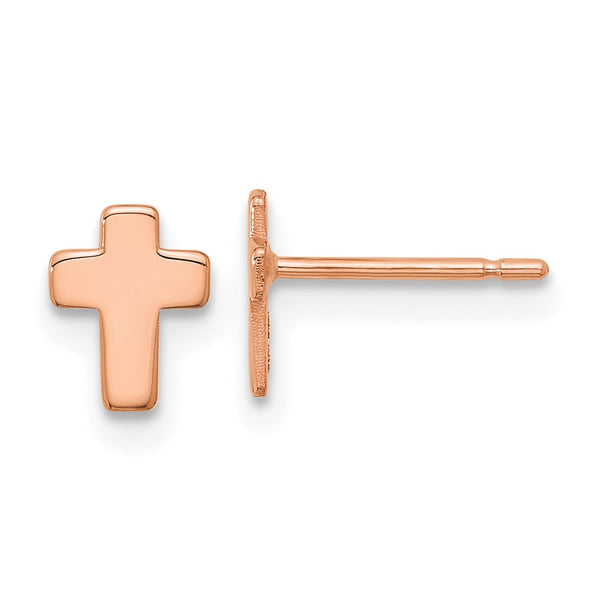 14K Rose Gold Small Cross Stud Earrings