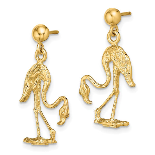 Buy Stylish 14K Gold 3D Flamingo Drop Earrings - Luxury Statement Piece