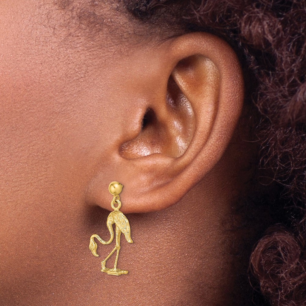 Buy Stylish 14K Gold 3D Flamingo Drop Earrings - Luxury Statement Piece