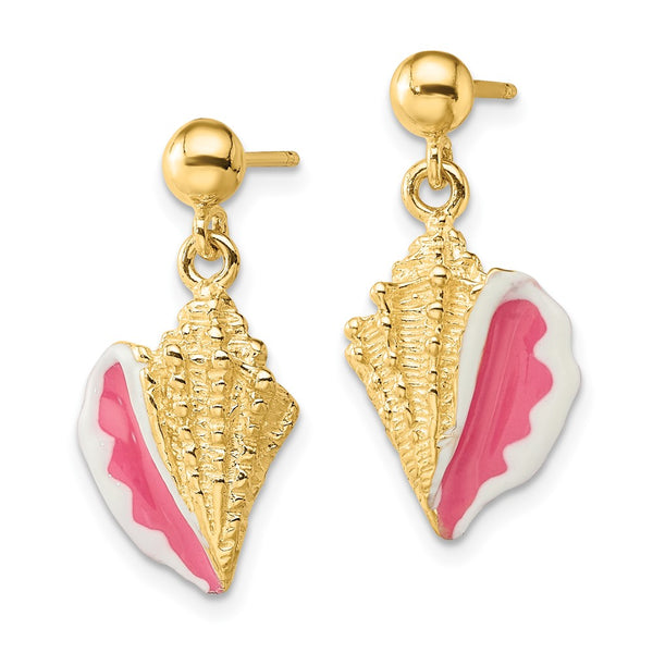 14K White Gold Conch Shell Drop Earrings with Pink Enamel - Style GR1-1011679