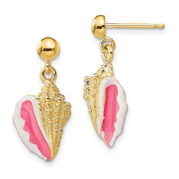 14K White Gold Conch Shell Drop Earrings with Pink Enamel - Style GR1-1011679