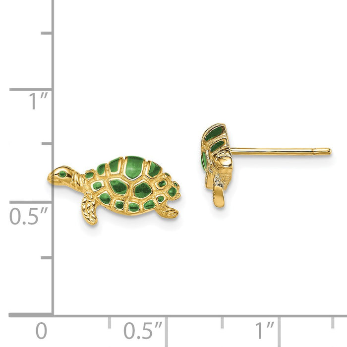 Exclusive 14K Gold Green Enamel Turtle Stud Earrings - Stylish & Affordable!-4