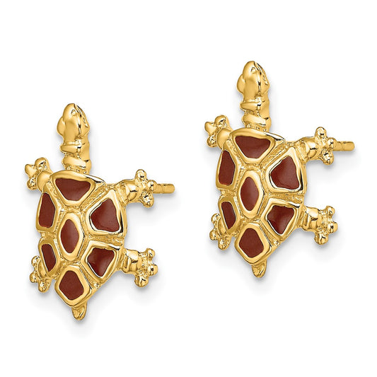 Exclusive 14K Gold Tortoise Shell Earrings - Stylish Brown Enamel Design
