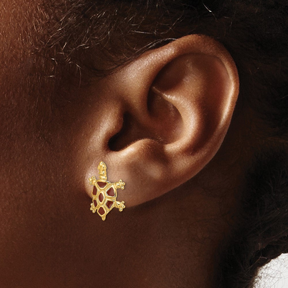 Exclusive 14K Gold Tortoise Shell Earrings - Stylish Brown Enamel Design