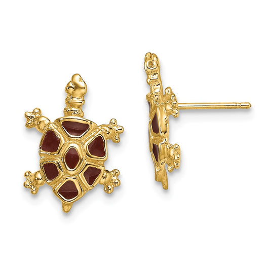 Exclusive 14K Gold Tortoise Shell Earrings - Stylish Brown Enamel Design