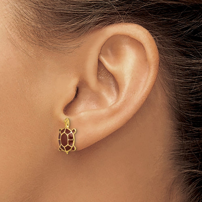 Buy Exclusive 14K Gold Brown Enamel Sea Turtle Stud Earrings - Stylish Value!-4