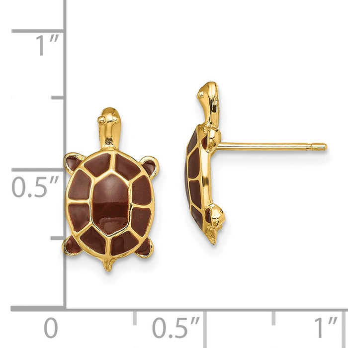 Buy Exclusive 14K Gold Brown Enamel Sea Turtle Stud Earrings - Stylish Value!-3