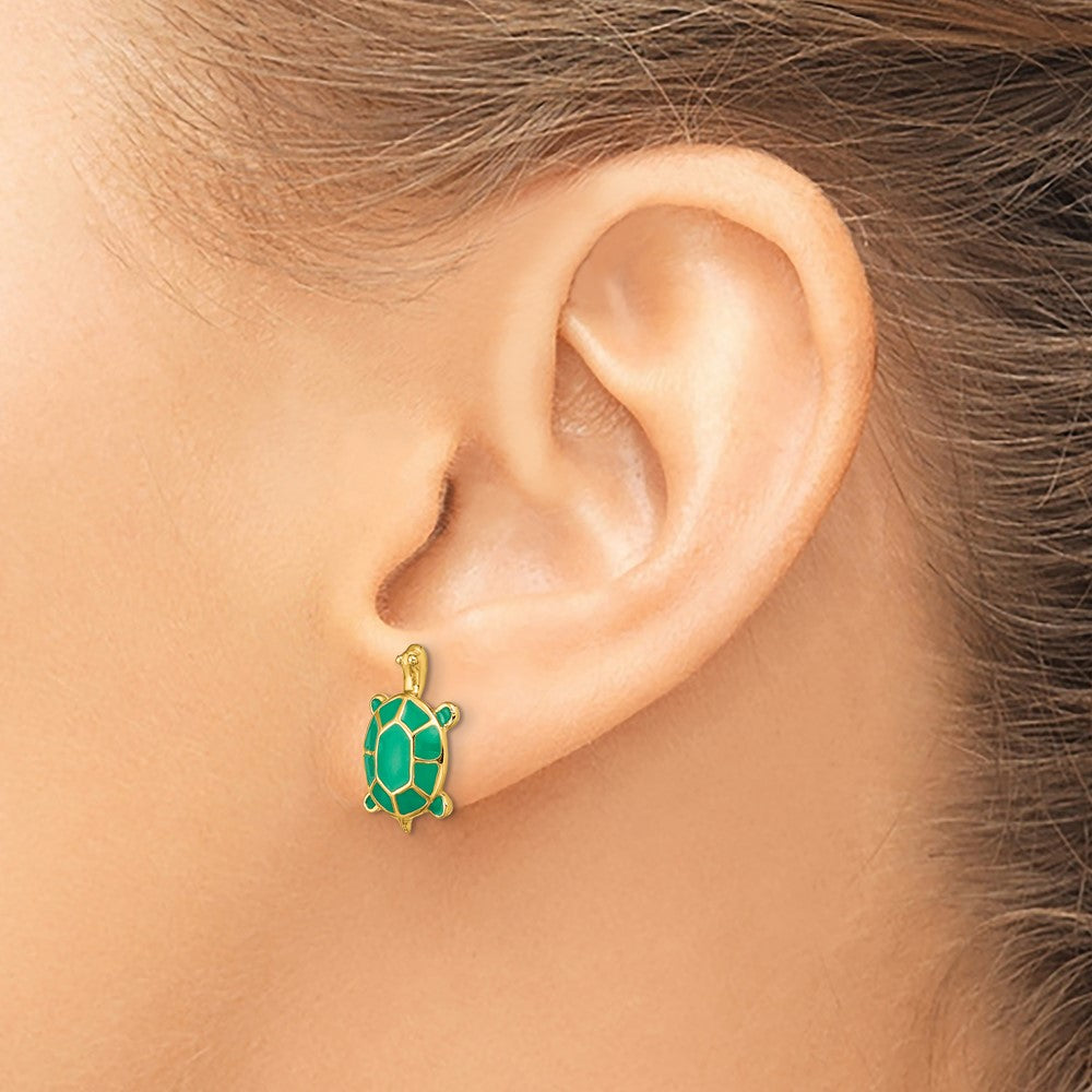 Shop Exclusive 14K Gold Land Turtle Earrings with Green Enamel - Stylish Value