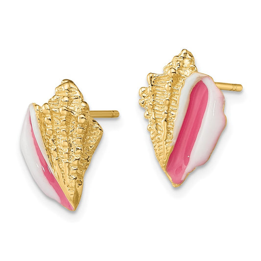 Buy Stylish 14K White Gold Conch Shell Stud Earrings with Pink Enamel, 10mm