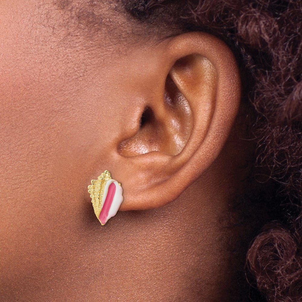 Buy Stylish 14K White Gold Conch Shell Stud Earrings with Pink Enamel, 10mm