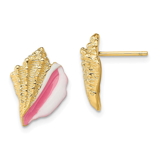 Buy Stylish 14K White Gold Conch Shell Stud Earrings with Pink Enamel, 10mm