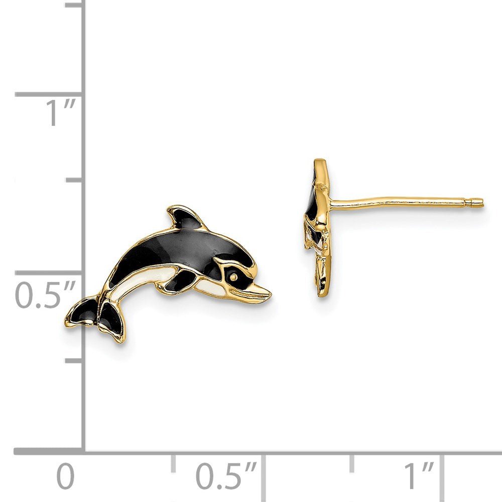 Shop Exclusive 14K White Gold Dolphin Earrings with Black Enamel Accents