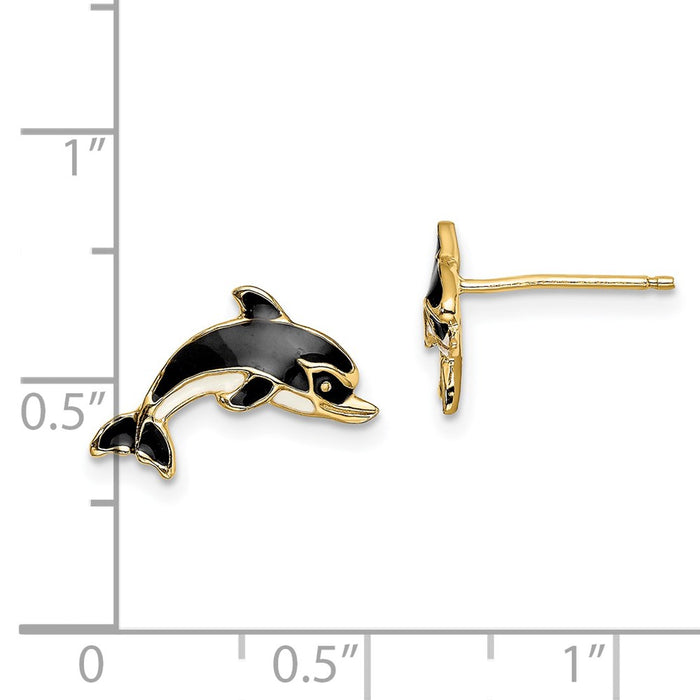 Shop Exclusive 14K White Gold Dolphin Earrings with Black Enamel Accents-4