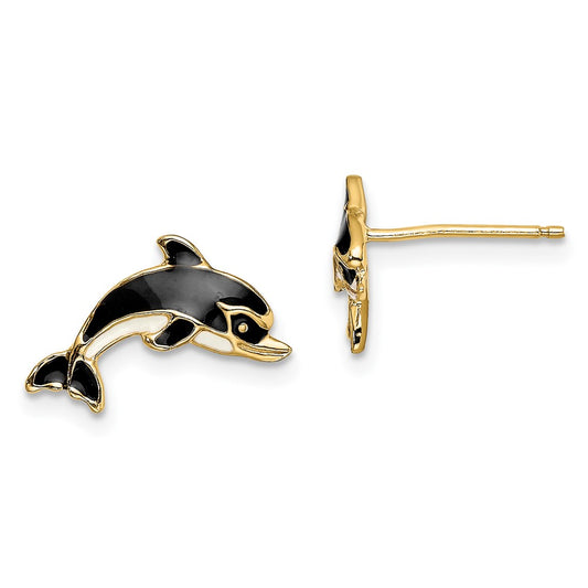 Shop Exclusive 14K White Gold Dolphin Earrings with Black Enamel Accents