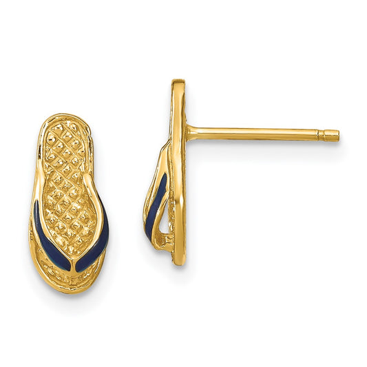High-Quality 14K Gold 3D Blue Enamel Flip-Flop Post Earrings - Stylish Value!