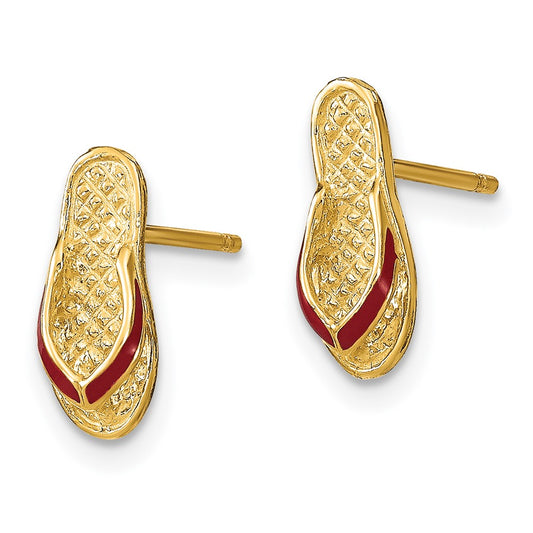 High-Quality 14K Gold 3D Fuchsia Enamel Flip-Flop Earrings - Stylish Value!