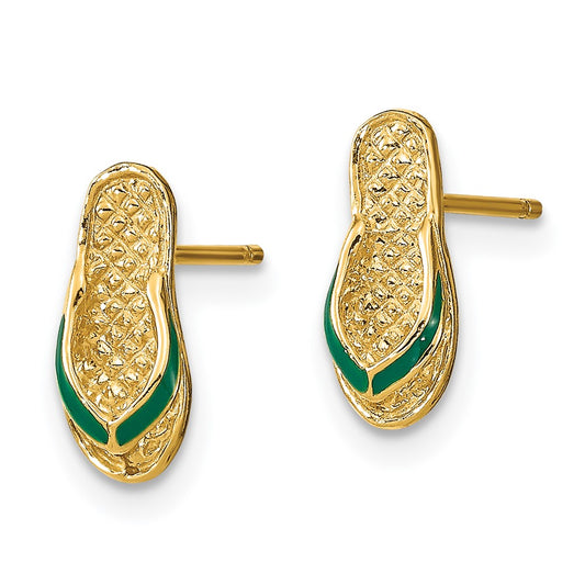 Buy Exclusive 14K Gold 3D Green Enamel Flip-Flop Earrings | Stylish Value