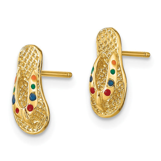Shop Stylish 14K Gold 3D Multi-Color Enamel Flip-Flop Earrings - Affordable Luxury!