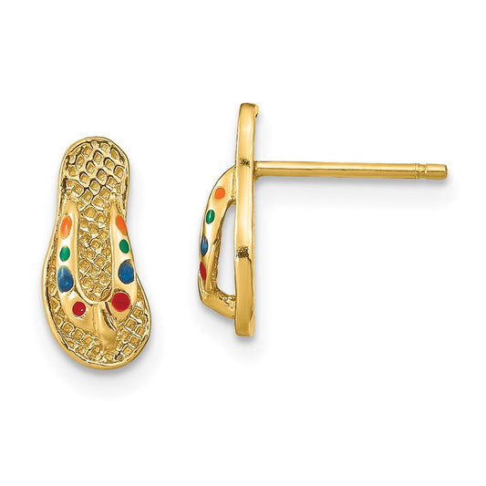 Shop Stylish 14K Gold 3D Multi-Color Enamel Flip-Flop Earrings - Affordable Luxury!