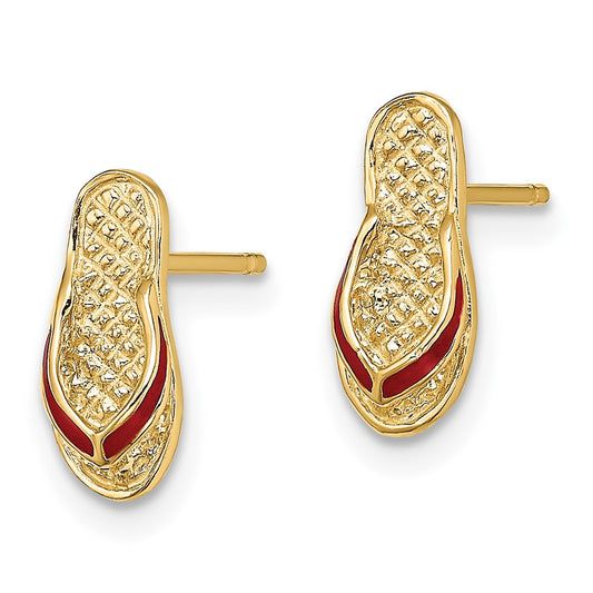 High-quality 14K Gold 3D Red Enamel Flip-Flop Stud Earrings - Stylish Value!