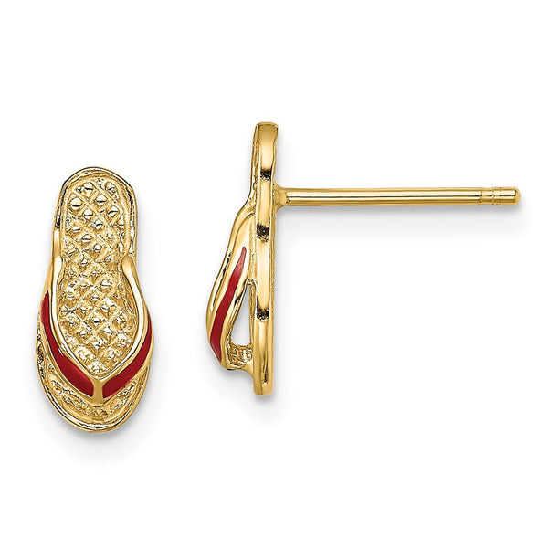 14K Gold 3D Red Enamel Flip-Flop Stud Earrings
