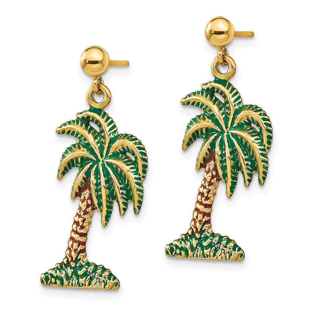 Buy Stylish 14K Gold Enamel Palm Tree Dangle Earrings - Exclusive Design!