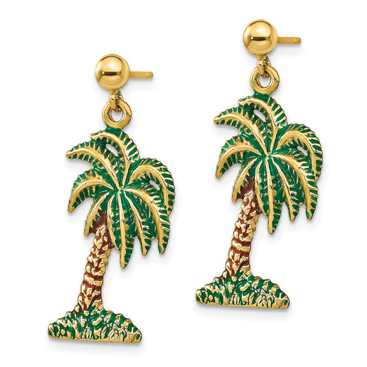 Buy Stylish 14K Gold Enamel Palm Tree Dangle Earrings - Exclusive Design!