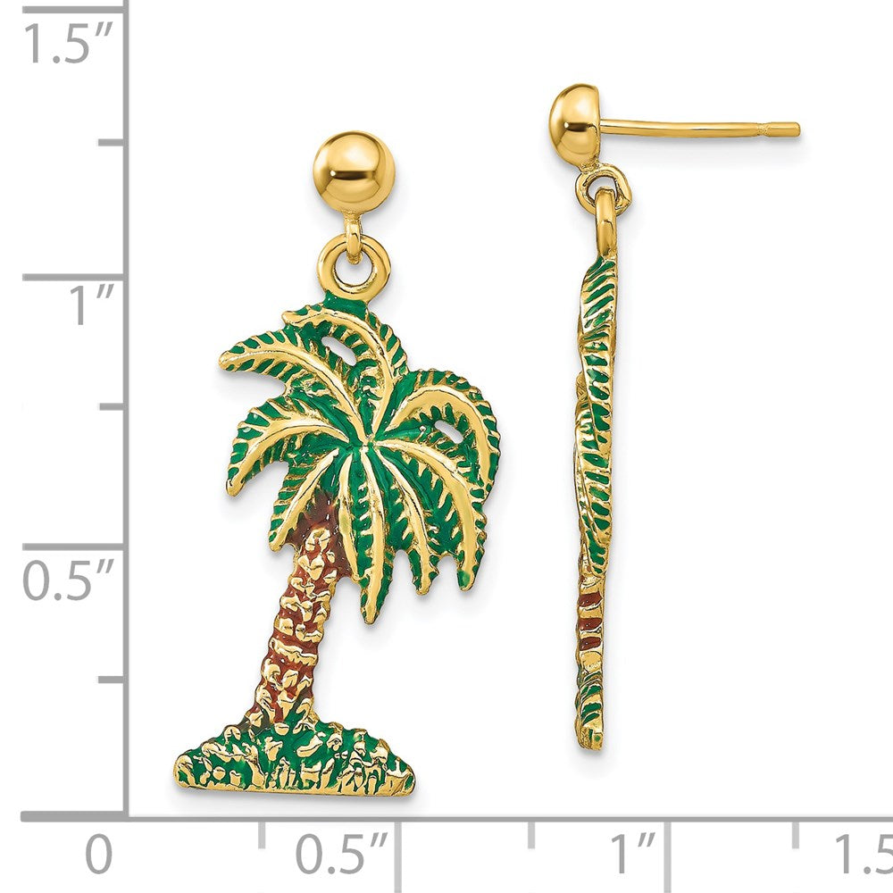Buy Stylish 14K Gold Enamel Palm Tree Dangle Earrings - Exclusive Design!