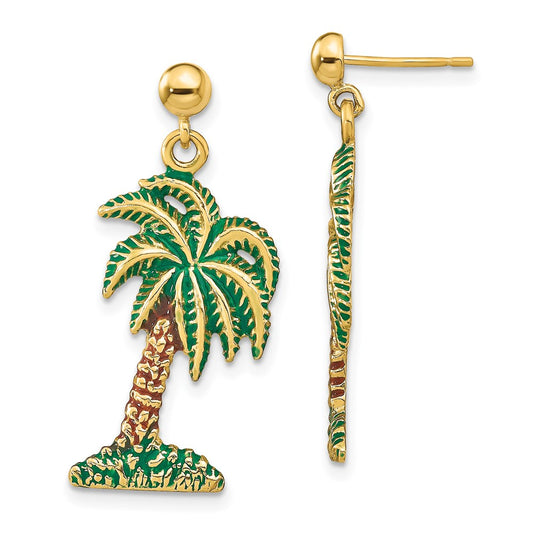 Buy Stylish 14K Gold Enamel Palm Tree Dangle Earrings - Exclusive Design!