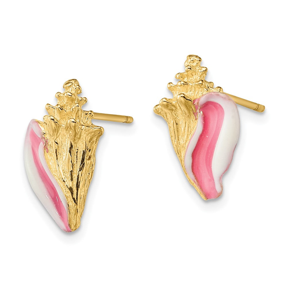 Buy Stylish 14K White Gold Conch Shell Stud Earrings with Pink Enamel